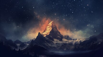 Fototapeta na wymiar Mountain at night under a starry sky, Generative AI