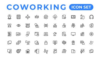 Coworking office thin line icons set.Outline icon.