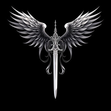 sword with wings black and white illustration