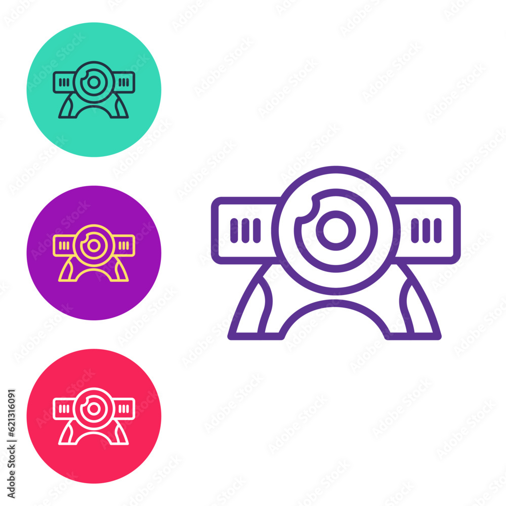 Poster set line web camera icon isolated on white background. chat camera. webcam icon. set icons colorful.