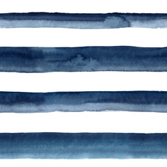 Watercolor stripes in dark navy blue. Seamless pattern.  - 621316079