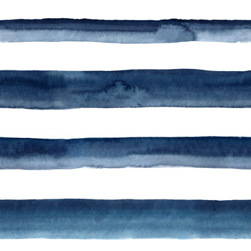 Fototapeta Watercolor stripes in dark navy blue. Seamless pattern. 