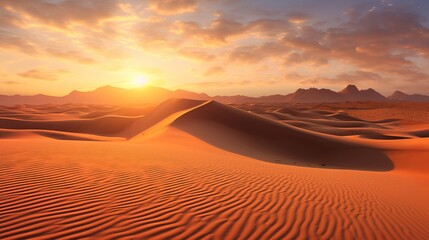 Naklejka na ściany i meble Sunset in the desert - Sunset over the sand dunes in the desert, Generative AI