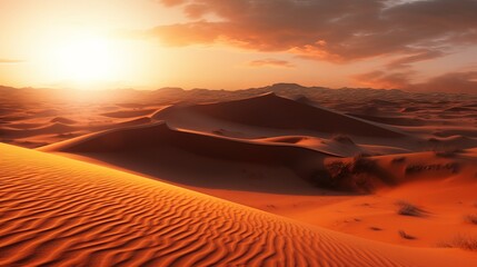 Fototapeta na wymiar Sunset over the sand dunes in the desert - sunset in the desert, Generative AI