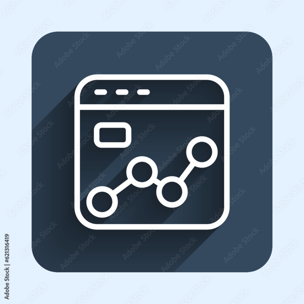 Poster white line market analysis icon isolated with long shadow background. report text file icon. account