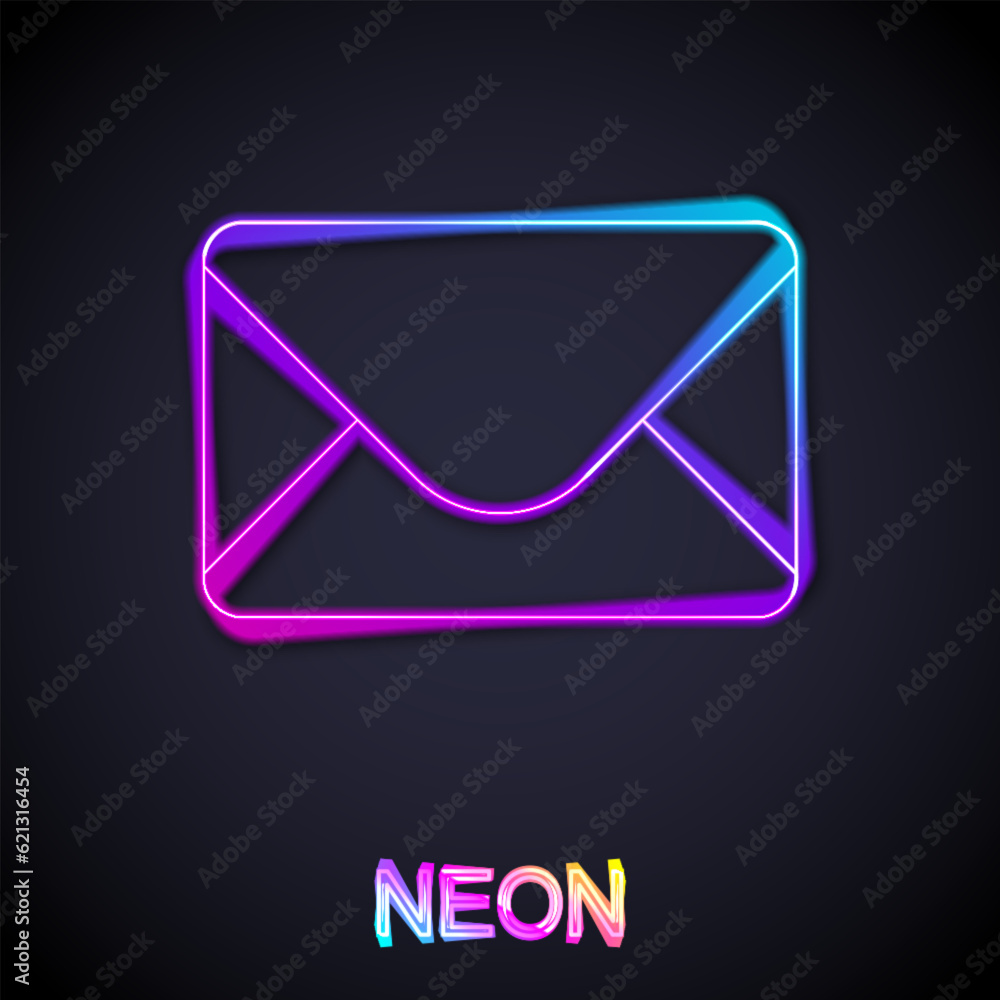 Poster glowing neon line mail and e-mail icon isolated on black background. envelope symbol e-mail. email m