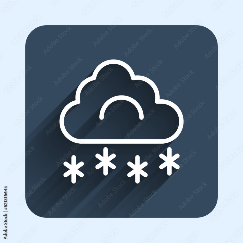 Poster white line cloud with snow icon isolated with long shadow background. cloud with snowflakes. single 