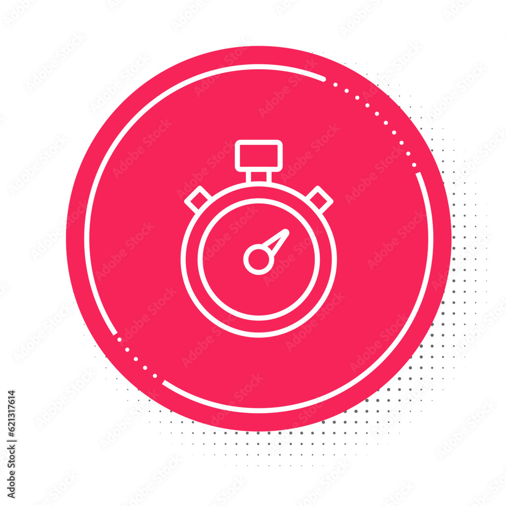 Poster white line stopwatch icon isolated on white background. time timer sign. chronometer sign. red circl