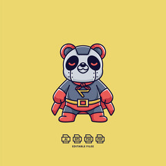 Super hero panda logo character. With background.