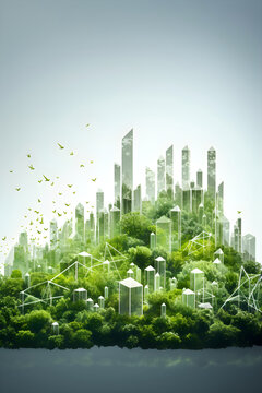 Visual and infographic of a green city landscape, mother nature, sustainability concept.