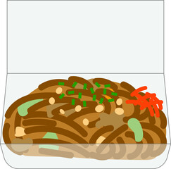 持ち帰り用の容器に入った焼きそばのイラスト