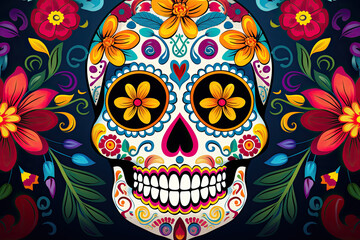 Day of the Dead skulls pattern. Dia de los muertos print. Day of the dead and mexican Halloween texture. Mexican tradition festival