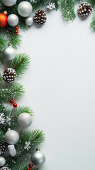 Fototapeta na wymiar Merry Christmas ornament plant gift plain background border arrangement