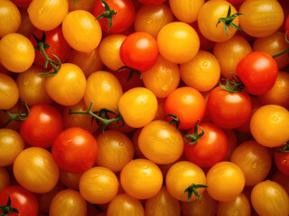 Background of yellow and red cherry tomatoes
