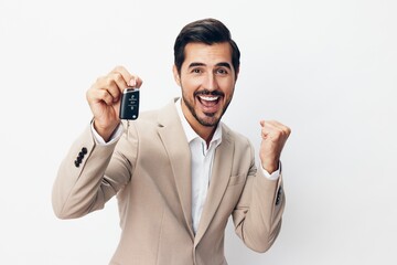 man buy key holding hand service auto keyboard car business smile