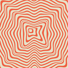 Abstract psychedelic background, optical illusion. Wavy swirly pattern. 70s Retro pattern groovy trippy. Seventies Style. Striped background for fabrics, paper, packaging. Vector Illustration