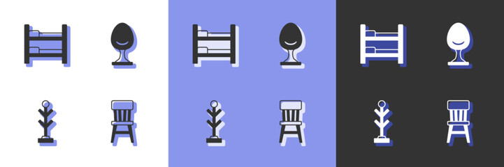Set Chair, Bunk bed, Coat stand and Armchair icon. Vector