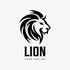 Lion logo facing right, abstract, black and white, vintage simple design template vector illustration