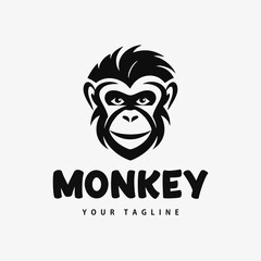 Monkey head logo, abstract, black and white, vintage simple design isolated template vector illustration