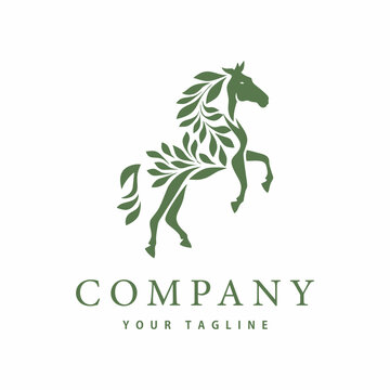 Leaf horse logo, green, modern, design template vector illustration