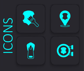 Set Leather, and Zipper icon. Black square button. Vector