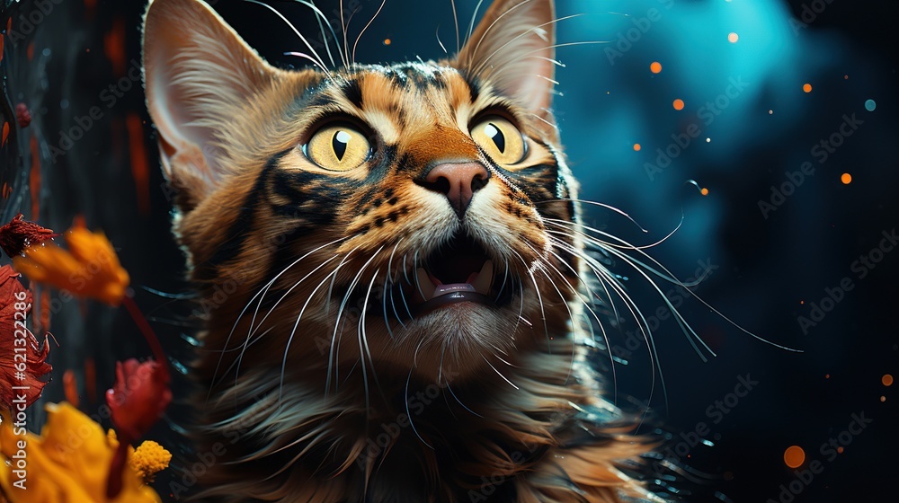 Poster a close up of a cat with a surprised look on its face. generative ai