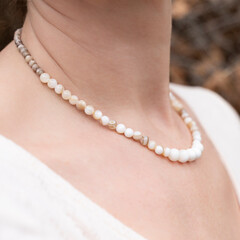 Gemstone beaded necklace. Energy crystals, healing stone jewelry. Handmade accessories. Birthstones. Mother of pearls.