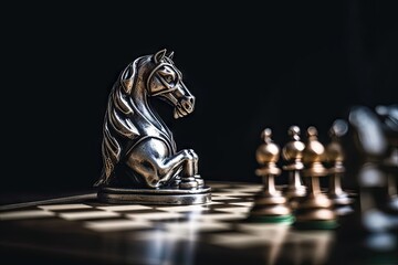Leadership and Victory in Chess Game: Closeup of Horse and Pawn. Business Concept