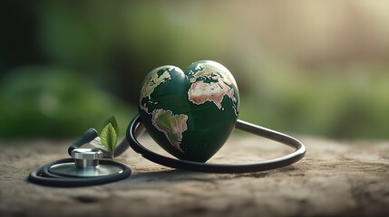 World Health Day. Global Health Awareness Concept Handmade Globe inside Stethoscope. Generative Ai