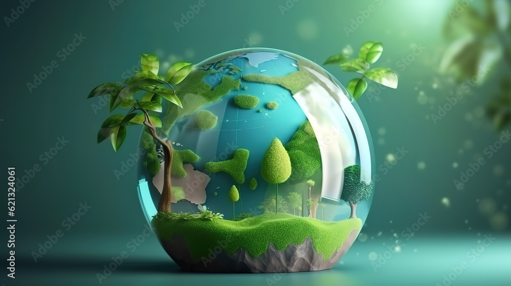 Wall mural world environment and earth day concept with glass globe and eco friendly enviroment. generative ai