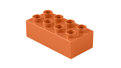 Fototapeta premium Jaffa Orange Plastic Bricks Block Isolated on a White Background. Children Toy Brick, Perspective View. Close Up View of a Game Block for Constructors. 3D illustration. 8K Ultra HD, 7680x4320, 300 dpi