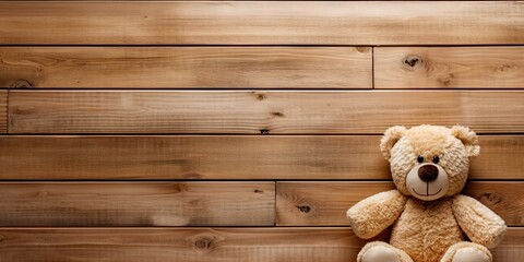 Lovely concept. Cute and classic. Teddy bear on vintage wooden table with retro design