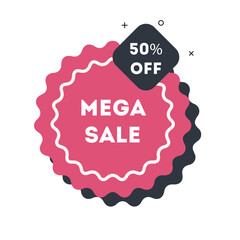 Mega sale shop label. Discount 50% sign for your application, web page, or promotion