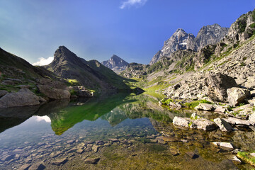 Fototapeta na wymiar Lake Fiorenza, a small alpine lake on the slopes of Monviso