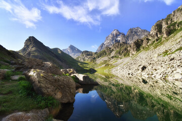 Lake Fiorenza, a small alpine lake on the slopes of Monviso