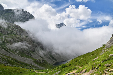 Lake Fiorenza, a small alpine lake on the slopes of Monviso