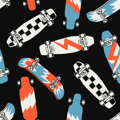 Hand-drawn skateboarding seamless pattern. Skate background texture. Skateboarding doodle illustration. Vector seamless repeat pattern. © cddesign.co