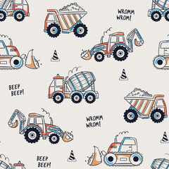 Construction Vehicle Seamless Pattern. Excavator Seamless Repeat Design. Boys Seamless Pattern © cddesign.co