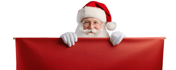 père Noël qui tient un panneau blanc devant lui - fond transparent