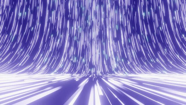 Abstraction of a luminous curved surface with a bunch of glowing lines which infinitely move into the distance with high speed. Abstract motion design on a bright background