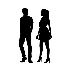 Vector illustration. Silhouette of a guy and a girl on a date. A couple of people.
