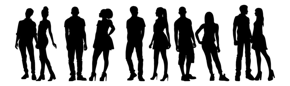Vector illustration. Silhouette of a guy and a girl on a date. Set of people.