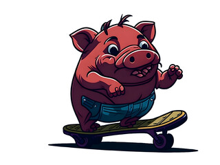 Naklejka premium crazy piggy ride on skateboard transparent background png