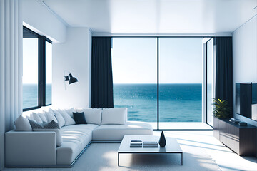 Fototapeta na wymiar Minimalist modern living room. AI generated illustration