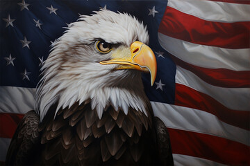 bald eagle wearing american flag