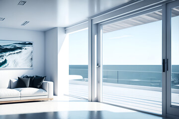 Fototapeta na wymiar Minimalist modern living room. AI generated illustration