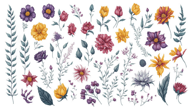 A set of  Colorful Flowers Clipart