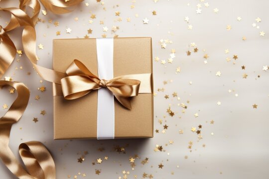 Christmas gift box wrapped in kraft paper. Xmas celebration concept