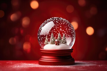 Fototapeta na wymiar Minimal christmac snow globe on red background