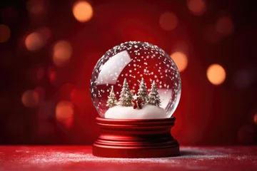 Fotobehang Donkerrood Minimal christmac snow globe on red background